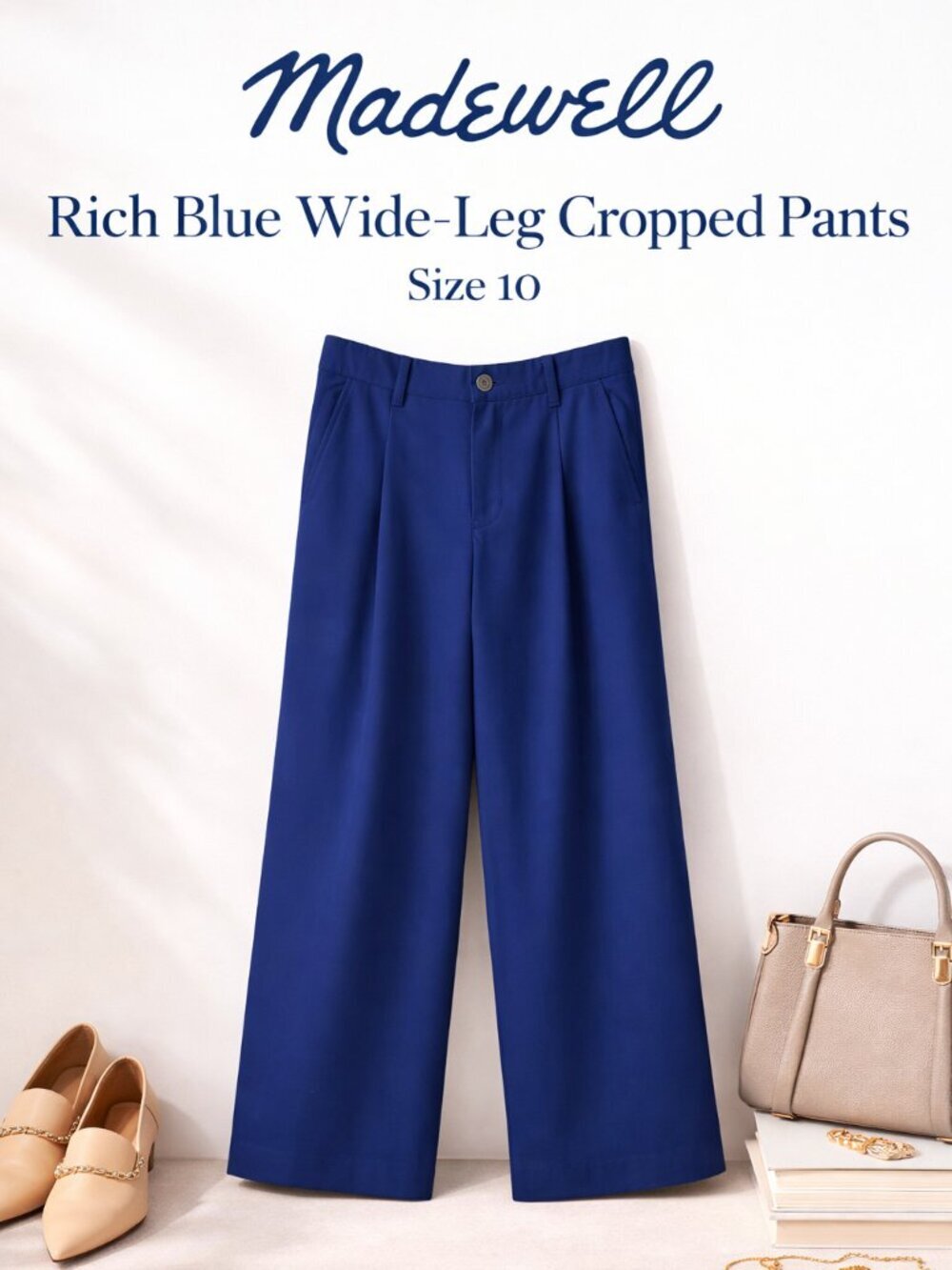 Madewell Blue Wide Leg Slouchy Crop Pants Size 10 High Rise Tailored Office Wear